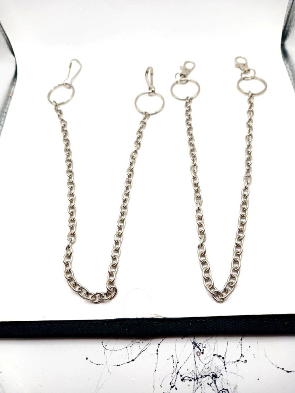 TWO Single Layer Pants Or Wallet Chains Silver Tone 17"
